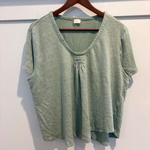POETRY Top Size 18 Green Linen Blend Women Boxy Cropped Boho Minimalist Feminine